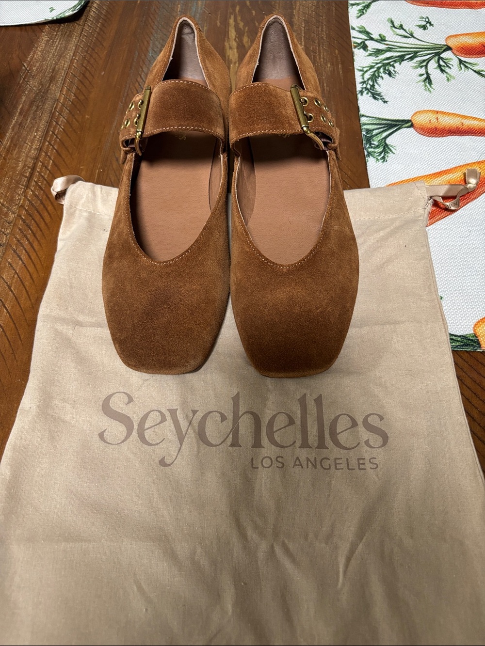 Seychelles Cognac Suede Mary Jane Flats with Buckle 9.5